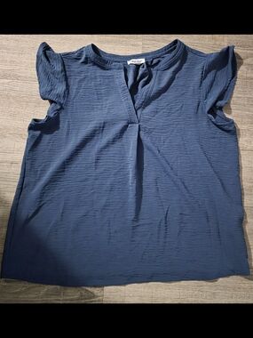 Calvin Klein Slate Blue Short Sleeve V-Neck Blouse
